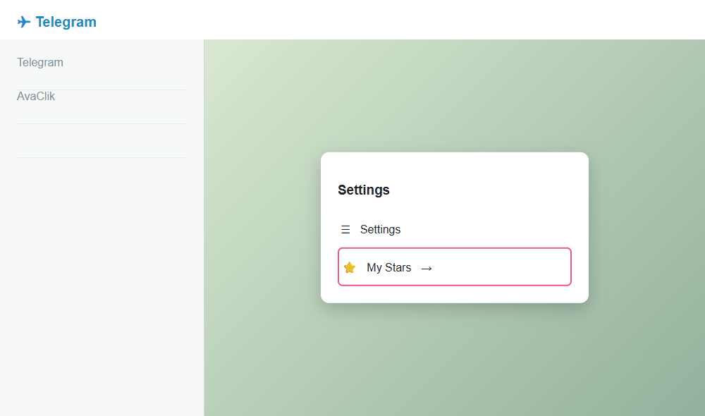 Open Telegram settings and choose My Stars.